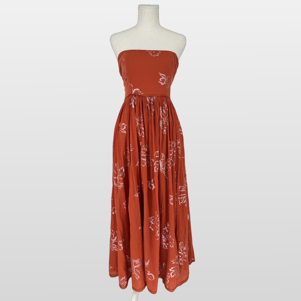 Free People Rust Floral Strapless Maxi